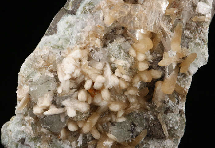 Stilbite, Calcite & Quartz on Matrix, Gobobosebberge Mnt, Namibia