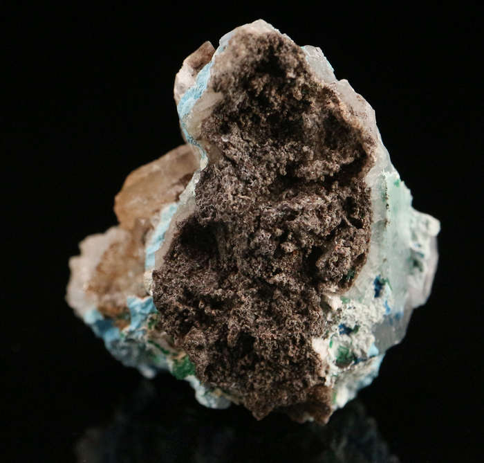 Shattuckite in Quartz with Calcite, Tantara Mine, DRC