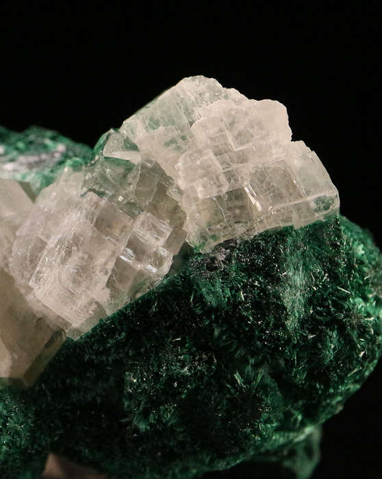 Calcite on Malachite, Mashamba West Mine, DRC