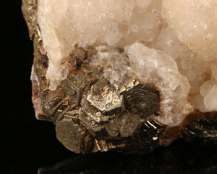 Calcite on Pyrite, "N'Chwaning II Mine, Kalahari Manganese Field, Northern Cape, South Africa. "