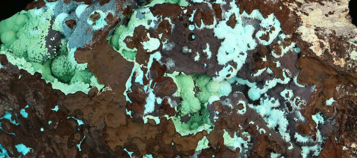 Malachite, Chrysocolla & Plancheite, Skorpion Mine, Karas Region, Namibia