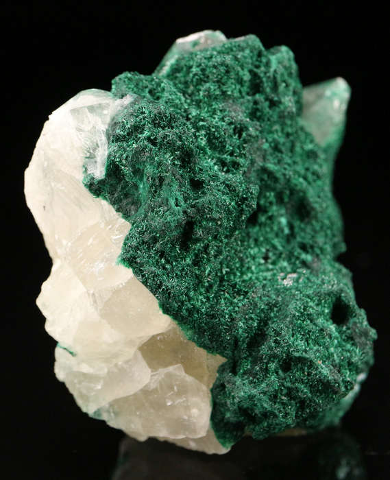 Calcite on Malachite, Mashamba West Mine, DRC