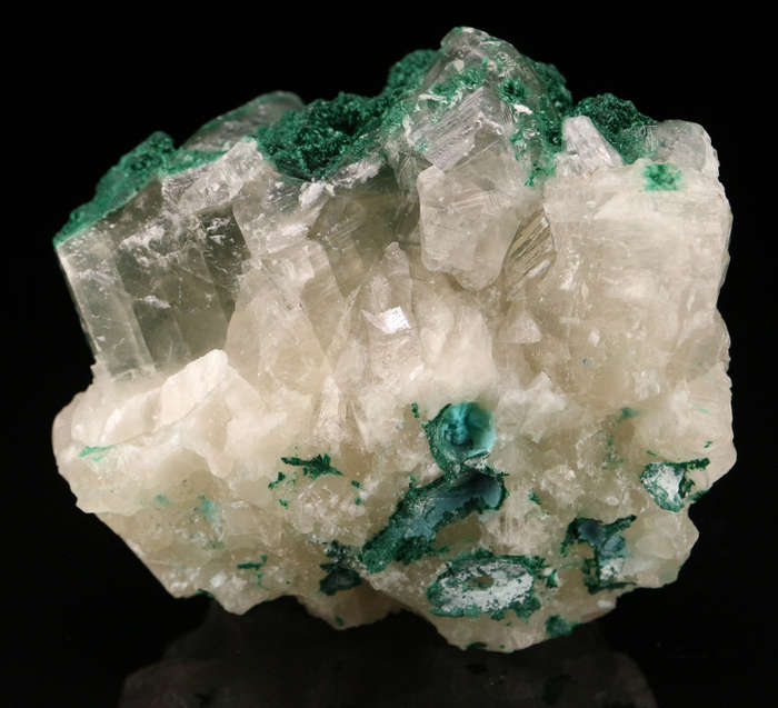 Calcite on Malachite, Mashamba West Mine, DRC
