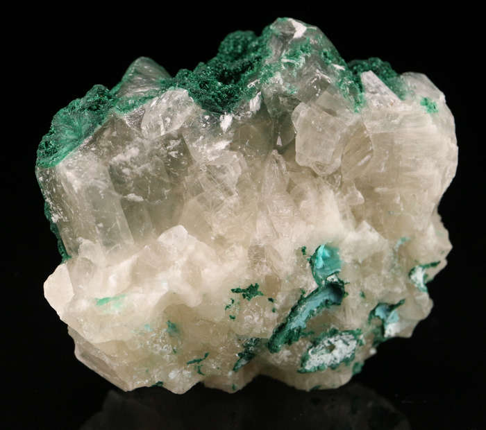 Calcite on Malachite, Mashamba West Mine, DRC