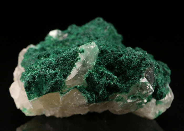 Calcite on Malachite, Mashamba West Mine, DRC