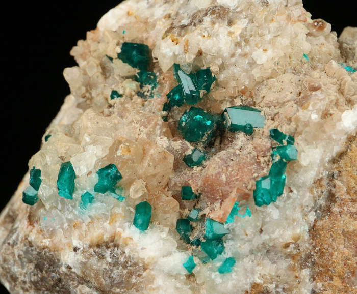 Dioptase, Calcite on Matrix, Kaokoveld Region, Namibia