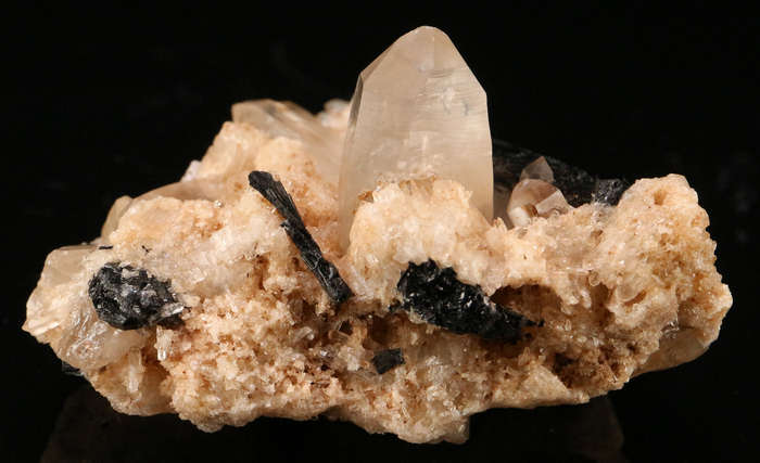 Schorl on Quartz Cluster, Erongo Mnt, Erongo Region, Namibia.