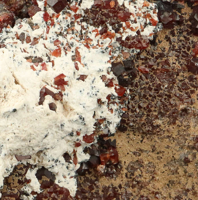 Calcite, Andradite on Matrix,"N'Chwaning II Mine, Kalahari Manganese Field, Northern Cape, South Afr