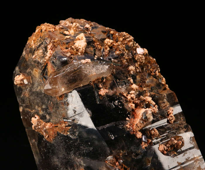 Orthoclase, Aegirine on Smoky Quartz XLS, Zomba Mnt, Malawi