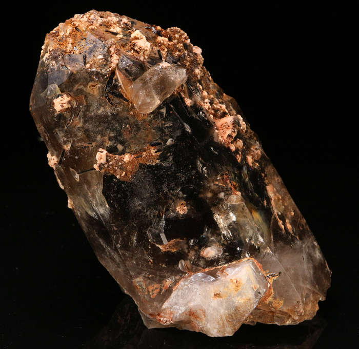 Orthoclase, Aegirine on Smoky Quartz XLS, Zomba Mnt, Malawi