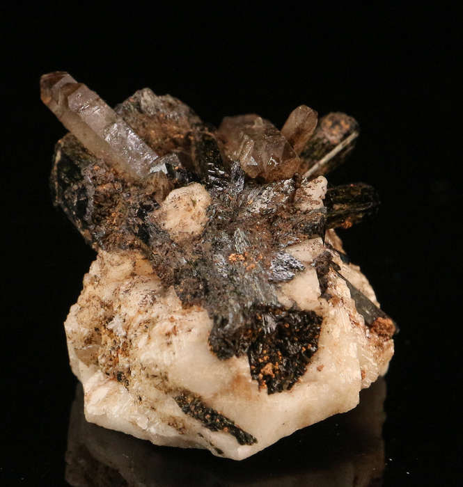 Smoky Quartz, Aegirine on Orthoclase, Zomba Mnt, Malawi