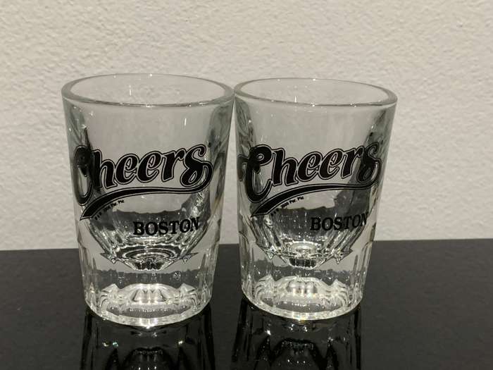 Pair Of Quality, Heavy, Large, Souvenir Tot Glasses  From The Cheers Bar In Boston