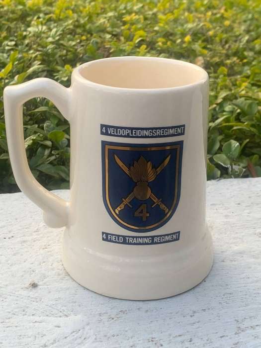 Crescent Ware Ceramic Bar Mug  SA #Militaria - 4 Field Training Regiment - 2 x Barely Visible Chips