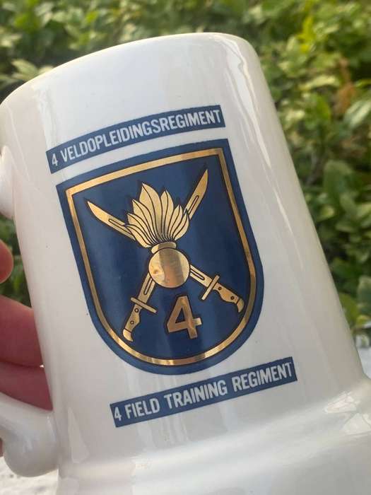 Crescent Ware Ceramic Bar Mug  SA #Militaria - 4 Field Training Regiment - 2 x Barely Visible Chips