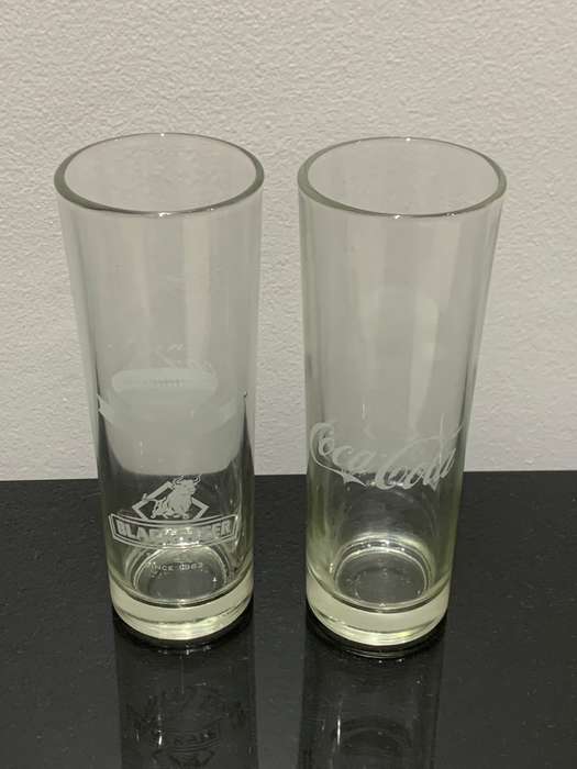Pair Of Promotional Coca-Cola Glasses From The Black Steer - Promoting Rugby World Cup France 2007