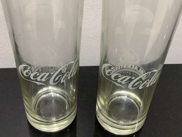Pair Of Promotional Coca-Cola Glasses From The Black Steer - Promoting Rugby World Cup France 2007