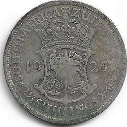 1925 UNION of S A Halfcrown in F grade 80% silver