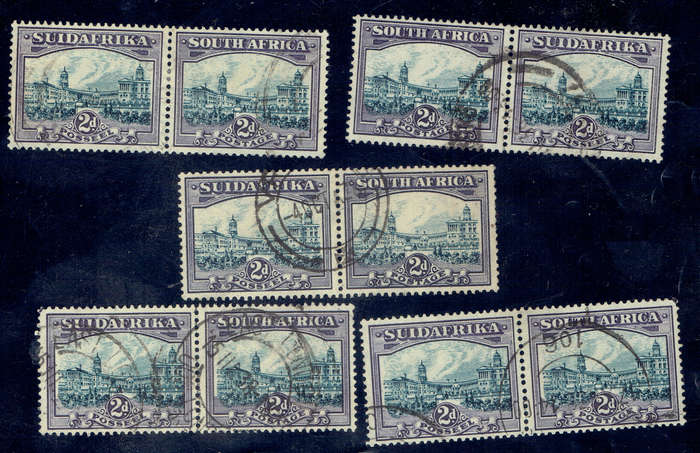 1931 UNION of S A 2d 5 used pairs 4 blue and violett 1 slate grey and lilac CC44 44c CV R420