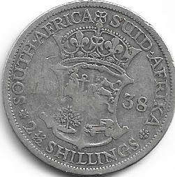 1938 UNION of S A half crown in F+ grade 80% silver