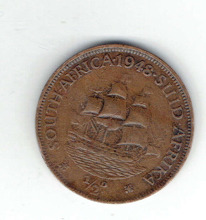 1948 Union of S A half penny in EF grade