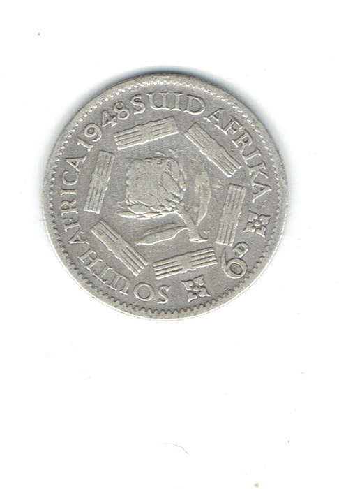 1948 Union of S A 6d silver in F grade