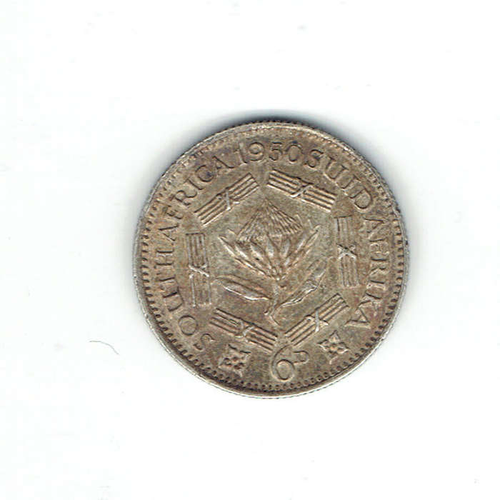 1950 UNION of S A silver 6d in Aimost Uncicirculated grade