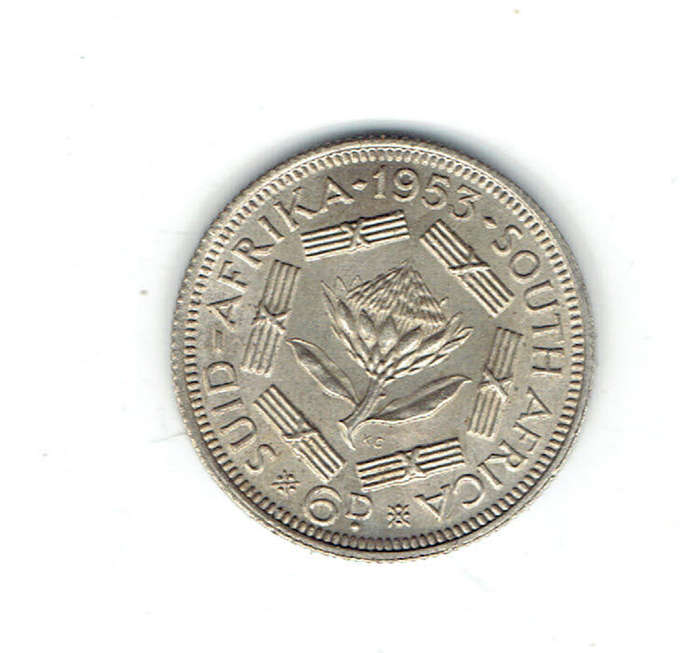 1953 Union of S A silver 6d in UNC grade