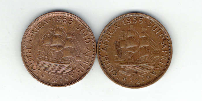 1955 UNION of S A 2 Haif Penies in UNC grade