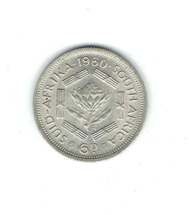 1960 Union of S A silver 6d in EF hrade