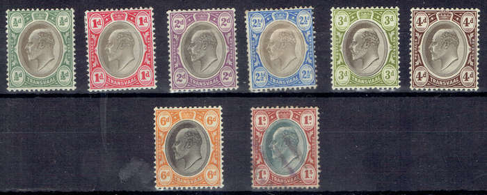 1902 TRANSVAAL K E Vll 1/2d-6d mlh singles and 1s used single CC266-272 273 CV R2651