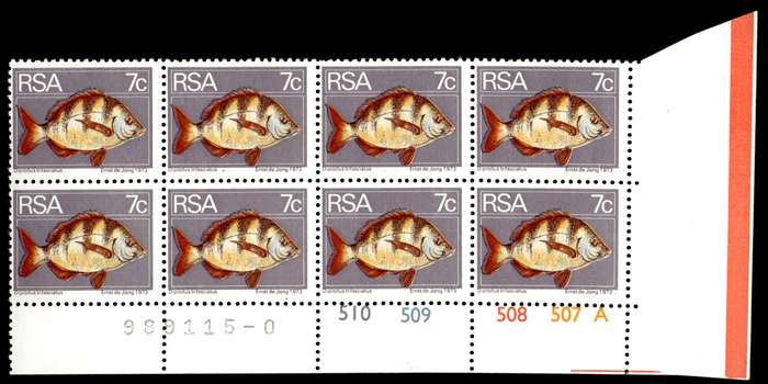 RSA 2nd Definitive issue 7c Control Blocks Pane A (8 stamps)
