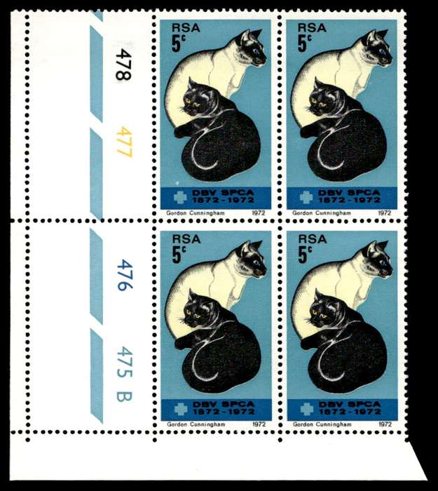 RSA 1972/09/19 Centenary of the S.P.C.A. Wmk R.S.A. Control Blocks Pane B