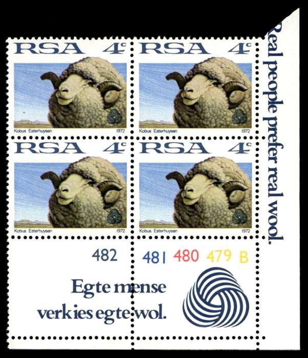RSA 1972/05/15 Interim Definitive Wmk R.S.A 4c Control Blocks Pane B