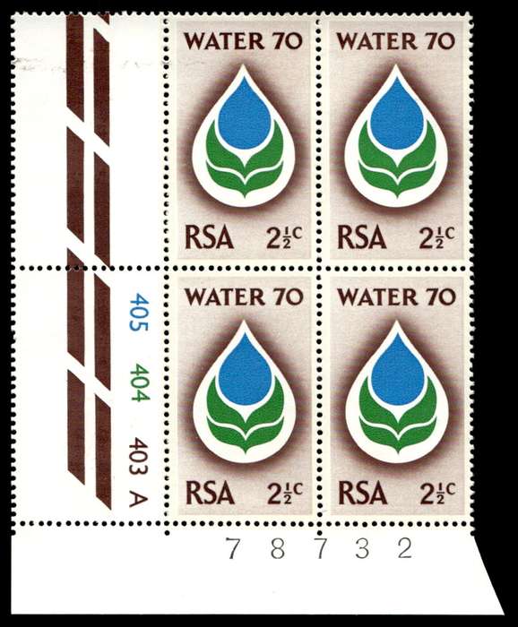 RSA 1970/02/14 Water 70 Campaign Wmk R.S.A 2½c Control Blocks Pane A