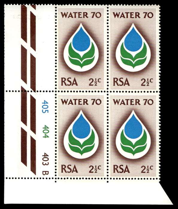 RSA 1970/02/14 Water 70 Campaign Wmk R.S.A 2½c Control Blocks Pane B