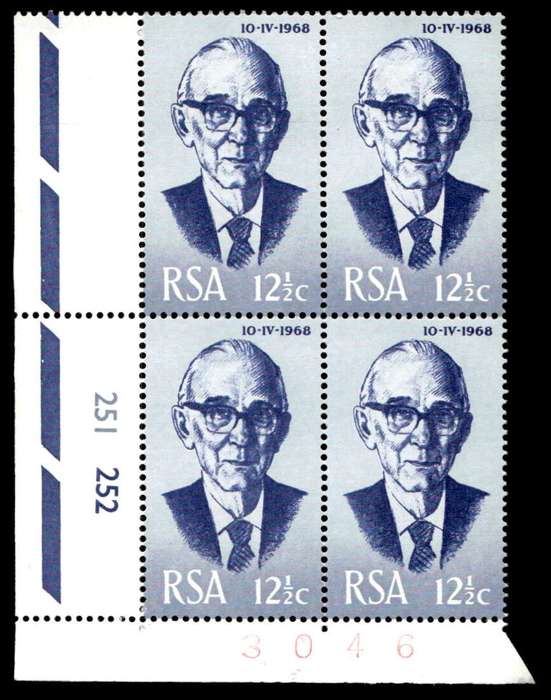 RSA 1968/04/10 Inauguration of President Fouche 12½c Control Blocks
