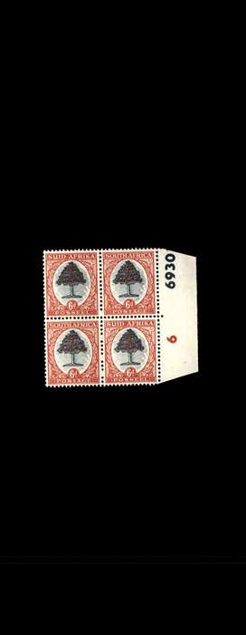 RSA 1951 Definitive Issue 6d Cyl. No 6 6930  Wmk Springbok Head