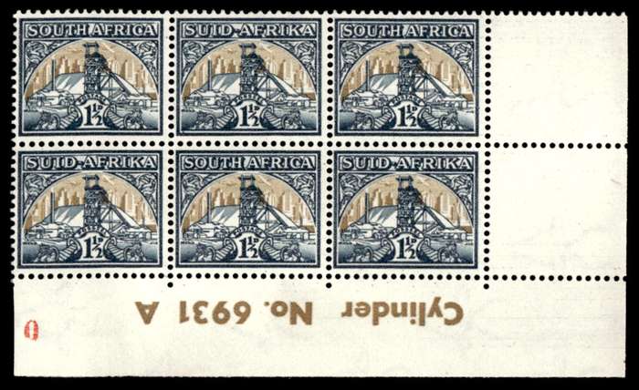 RSA 1941 Definitive Issue 1½d Cyl No 6931 A Wmk Springbok Head *6 stamps