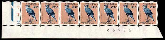 RSA 1961/05 Definitive Issue 20c Cyl. No 97 29 103 Wmk. CoA 7 stamps