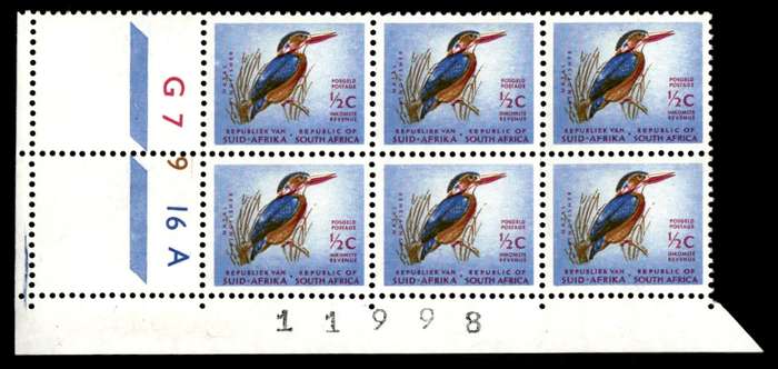 RSA 1965/06 Definitive Issue ½c Cyl. No G7 6 16 A *6 stamps