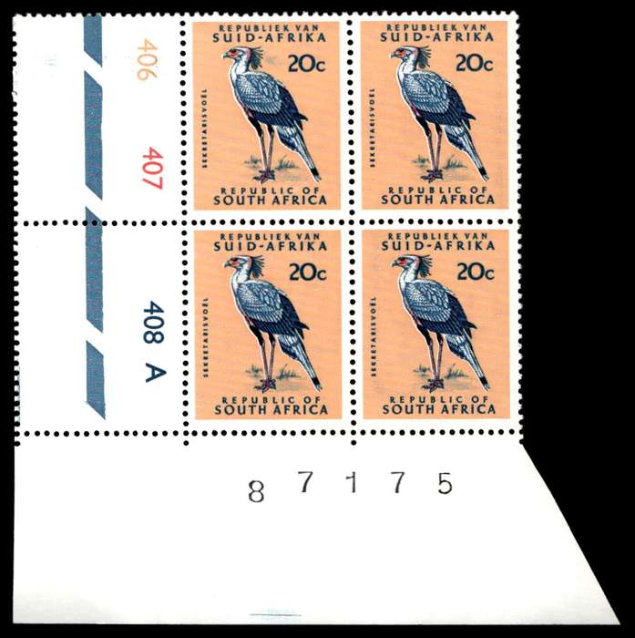 RSA 1971/11 Definitive Issue 20c Cyl. No 406 407 408A