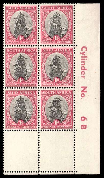 RSA 1950/09/01 Definitive Issue "Suid-Afrika" 1d  Cylinder No 6 B Wmk MSH