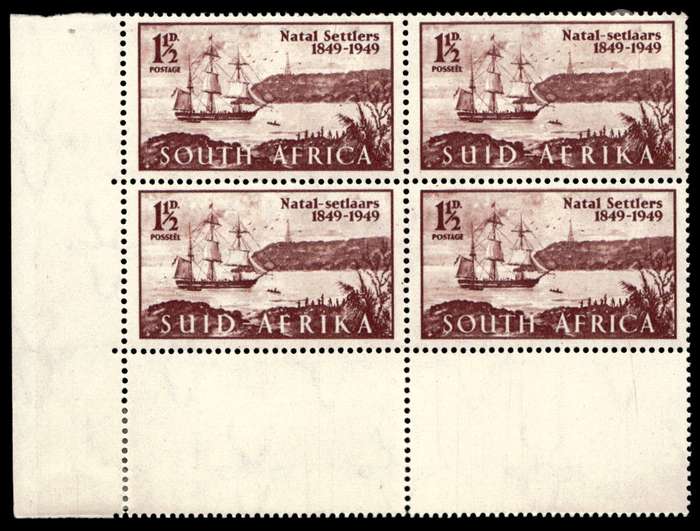 RSA 1949/05/02 Centenary of Arrival of British Settlers in Natal 1 ½d Wmk MSH