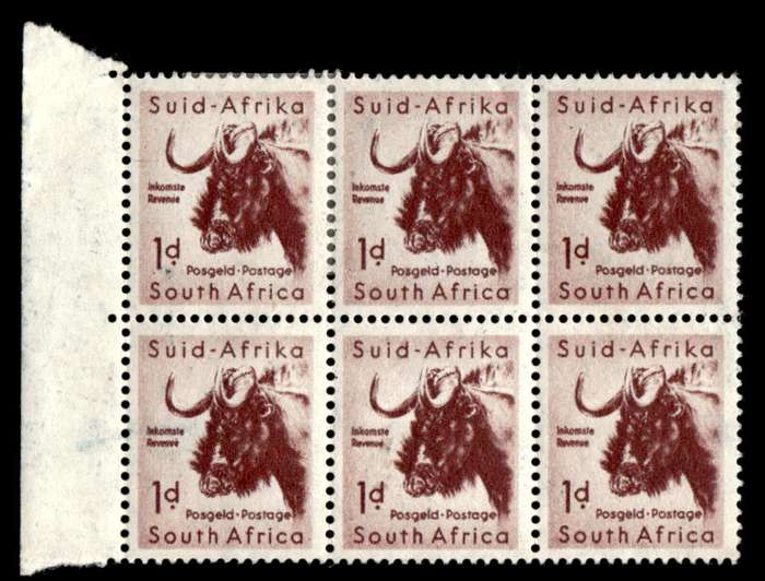 RSA 1954/10/14 Definitive issue 1d Black Wildebeest Wmk MSH