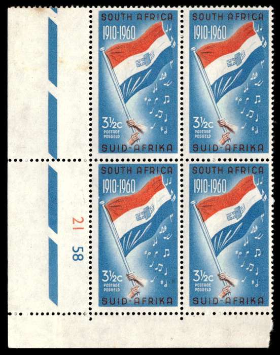 RSA 1961/02/14 Definitive Issue 3½c Union flag Cyl No. 21 58 Wmk COA
