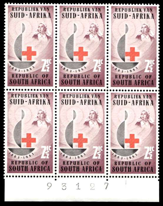 RSA 1963/08/30 Centenary of Red Cross 2½c *6 stamps
