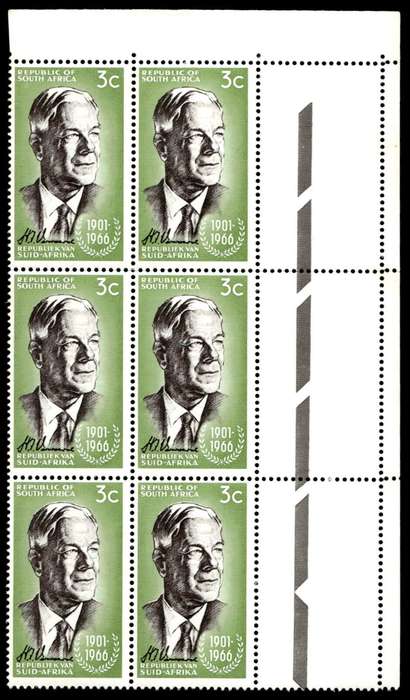 RSA 1966/12/06 Verwoerd Commemoration 3c *6 stamps