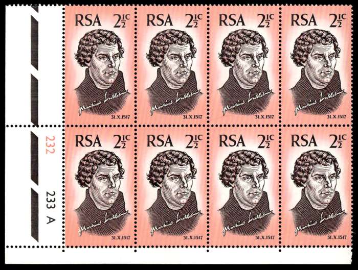 RSA 1967/10/31 450th Anniversary of Reformation 2½c Cyl No 232 233A