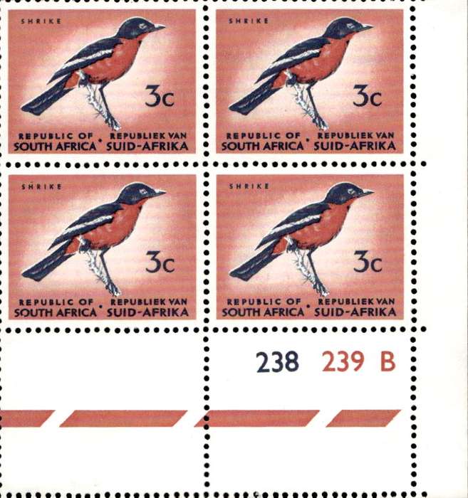 RSA 1967/12/19 Definitive Issue 3c Cyl. No 238 239B Control Blocks
