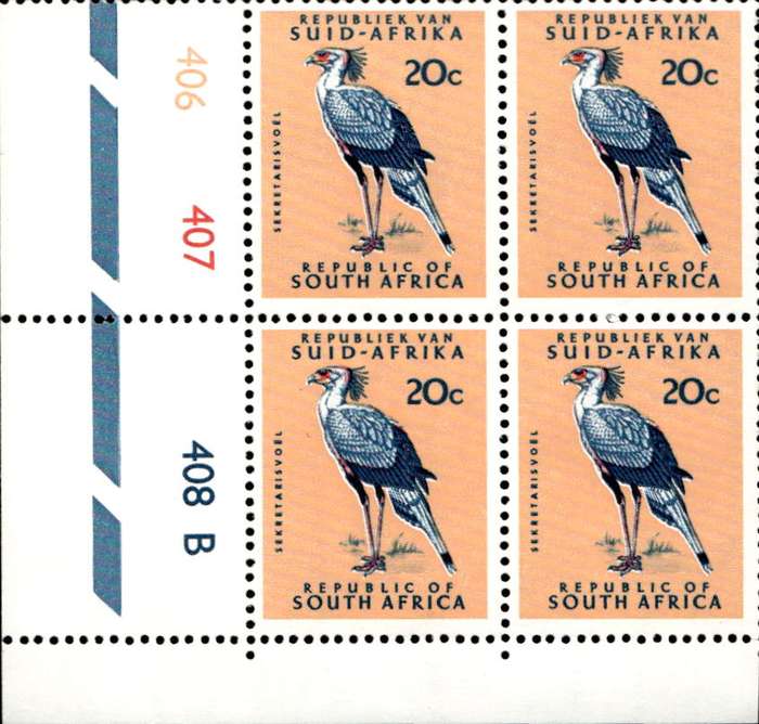 RSA 1971/11 Definitive Issue 20c Cyl. No 406 407 408B